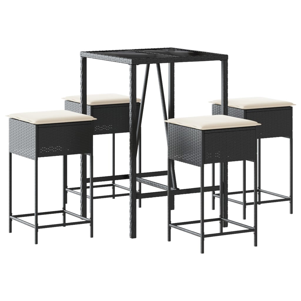 Set Bar da Giardino 5 pz con Cuscini in Polyrattan Nero | homemem39