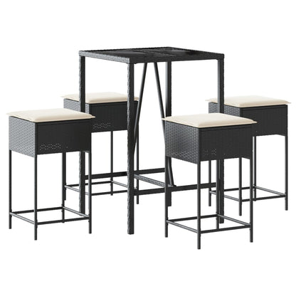 Set Bar da Giardino 5 pz con Cuscini in Polyrattan Nero | homemem39