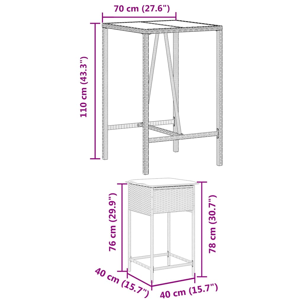 Set Bar da Giardino 5 pz con Cuscini in Polyrattan Nero | homemem39