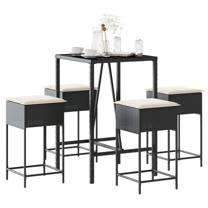 Set Bar da Giardino 5 pz con Cuscini in Polyrattan Nero | homemem39