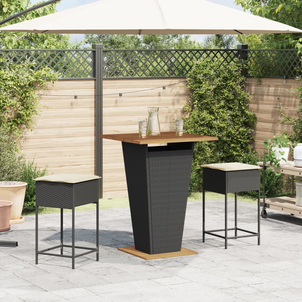 Set Bar da Giardino 3 pz con Cuscini in Polyrattan Nero - homemem39