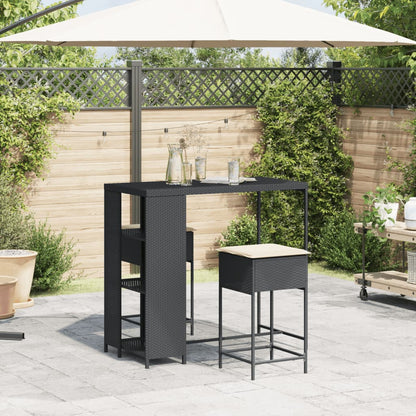 Set Bar da Giardino 3 pz con Cuscini in Polyrattan Nero - homemem39