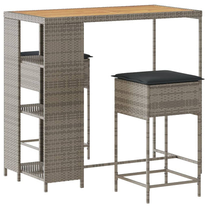 Set Bar da Giardino 3pz con Cuscini Grigio in Polyrattan | homemem39