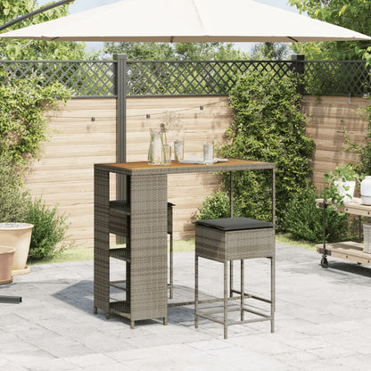 Set Bar da Giardino 3pz con Cuscini Grigio in Polyrattan | homemem39