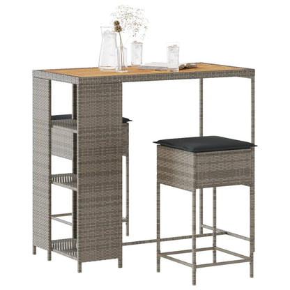 Set Bar da Giardino 3pz con Cuscini Grigio in Polyrattan | homemem39