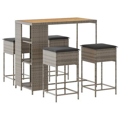 Set Bar da Giardino 5 pz con Cuscini in Polyrattan Grigio | homemem39