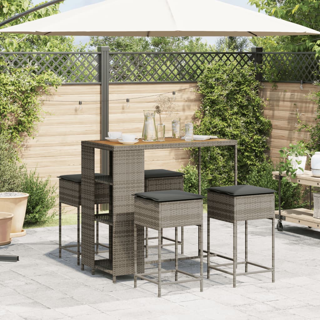 Set Bar da Giardino 5 pz con Cuscini in Polyrattan Grigio | homemem39