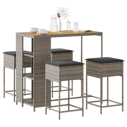 Set Bar da Giardino 5 pz con Cuscini in Polyrattan Grigio | homemem39