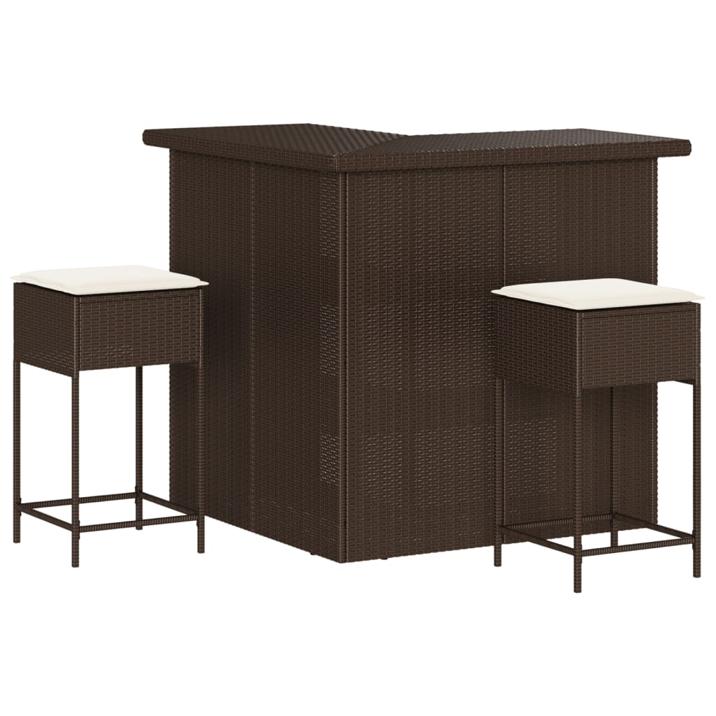Set Bar da Giardino 3 pz con Cuscini in Polyrattan Marrone | homemem39