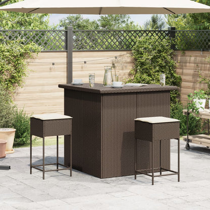 Set Bar da Giardino 3 pz con Cuscini in Polyrattan Marrone | homemem39