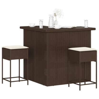 Set Bar da Giardino 3 pz con Cuscini in Polyrattan Marrone | homemem39