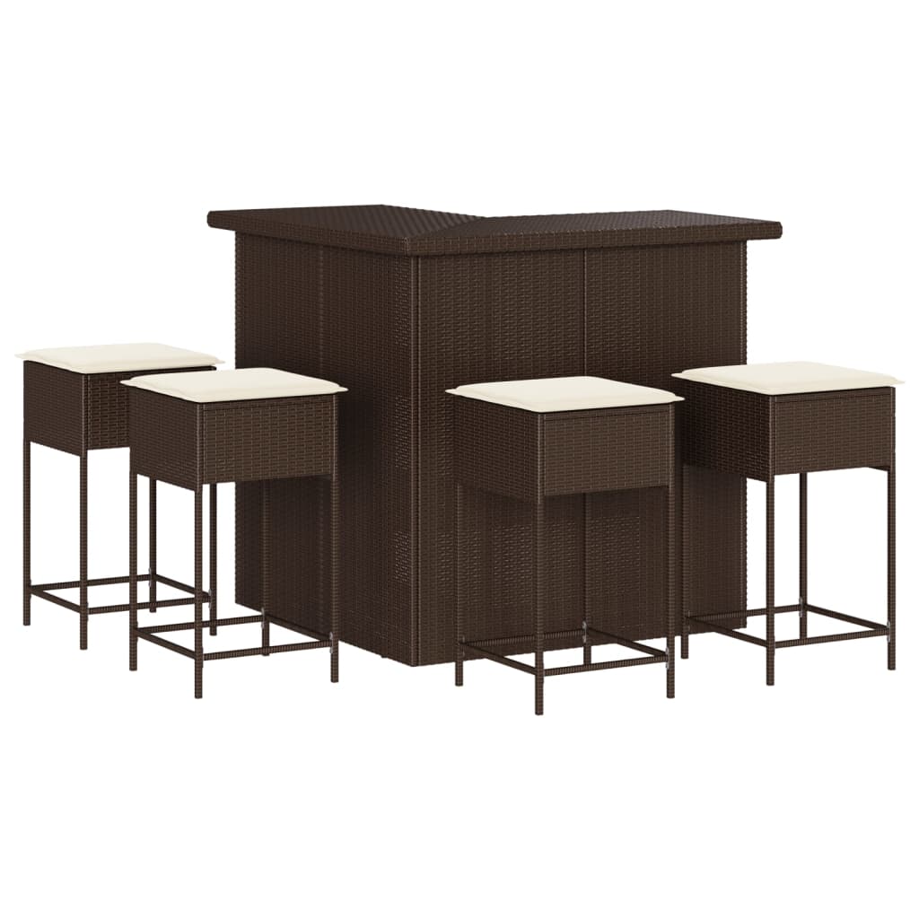 Set Bar da Giardino 5 pz con Cuscini in Polyrattan Marrone | homemem39