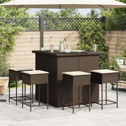 Set Bar da Giardino 5 pz con Cuscini in Polyrattan Marrone | homemem39