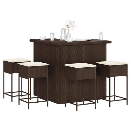 Set Bar da Giardino 5 pz con Cuscini in Polyrattan Marrone | homemem39
