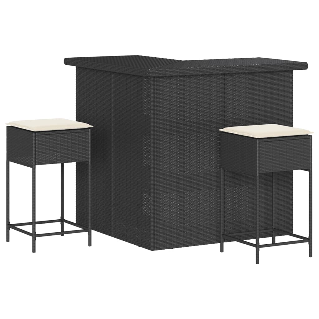 Set Bar da Giardino 3 pz con Cuscini in Polyrattan Nero | homemem39