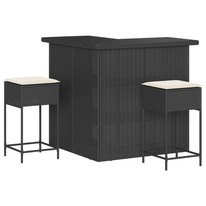 Set Bar da Giardino 3 pz con Cuscini in Polyrattan Nero | homemem39