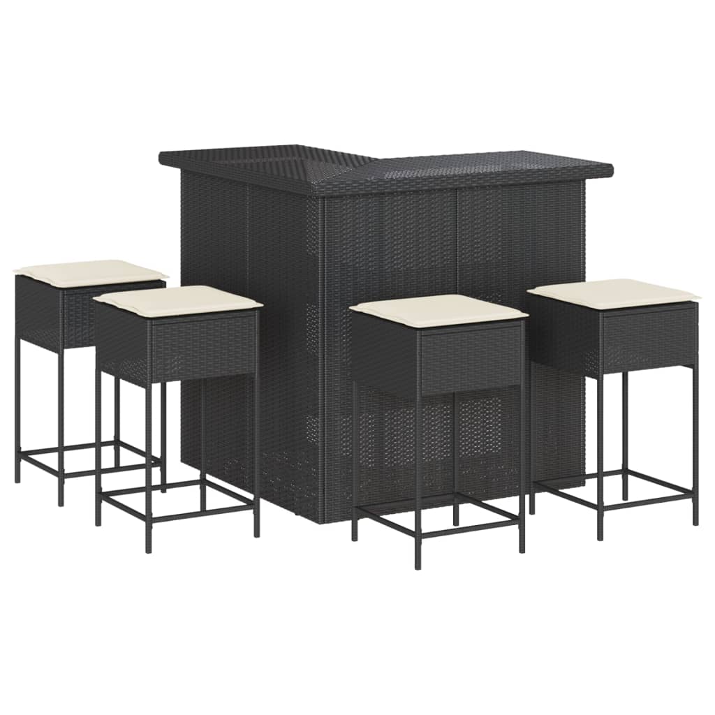 Set Bar da Giardino 5 pz con Cuscini in Polyrattan Nero | homemem39