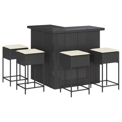 Set Bar da Giardino 5 pz con Cuscini in Polyrattan Nero | homemem39