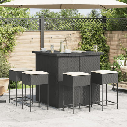 Set Bar da Giardino 5 pz con Cuscini in Polyrattan Nero | homemem39
