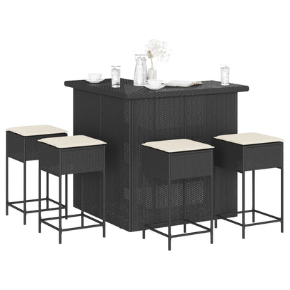 Set Bar da Giardino 5 pz con Cuscini in Polyrattan Nero | homemem39