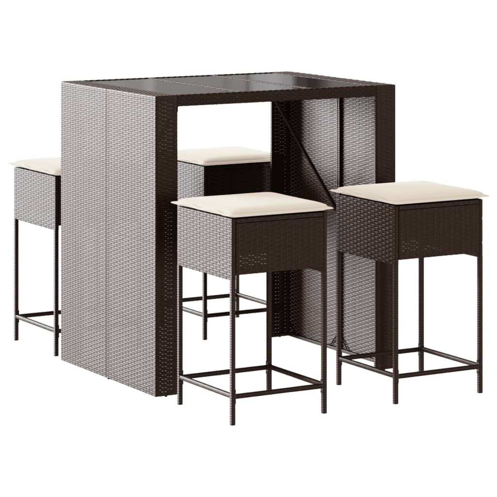 Set Bar da Giardino 5 pz con Cuscini in Polyrattan Marrone | homemem39