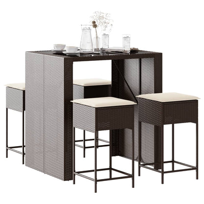 Set Bar da Giardino 5 pz con Cuscini in Polyrattan Marrone | homemem39