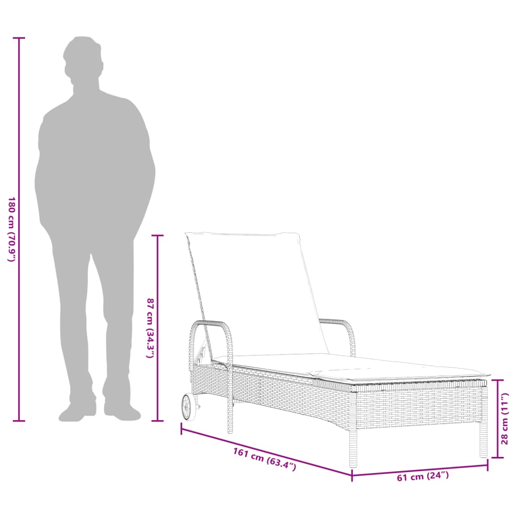 Lettini Prendisole con Cuscini 2 pz Neri in Polyrattan - homemem39