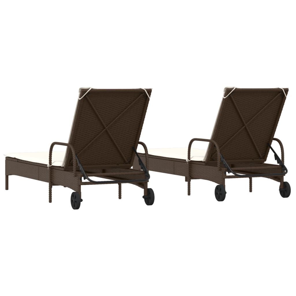 Lettini Prendisole 2 pz con Cuscini Marrone in Polyrattan - homemem39