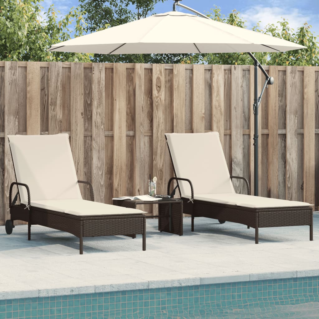 Lettini Prendisole 2 pz con Cuscini Marrone in Polyrattan - homemem39