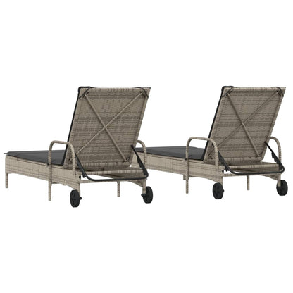 Lettini Prendisole 2 pz con Cuscini Grigio in Polyrattan - homemem39