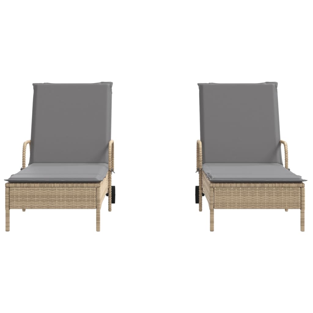 Lettini Prendisole 2 pz con Cuscini Beige in Polyrattan - homemem39