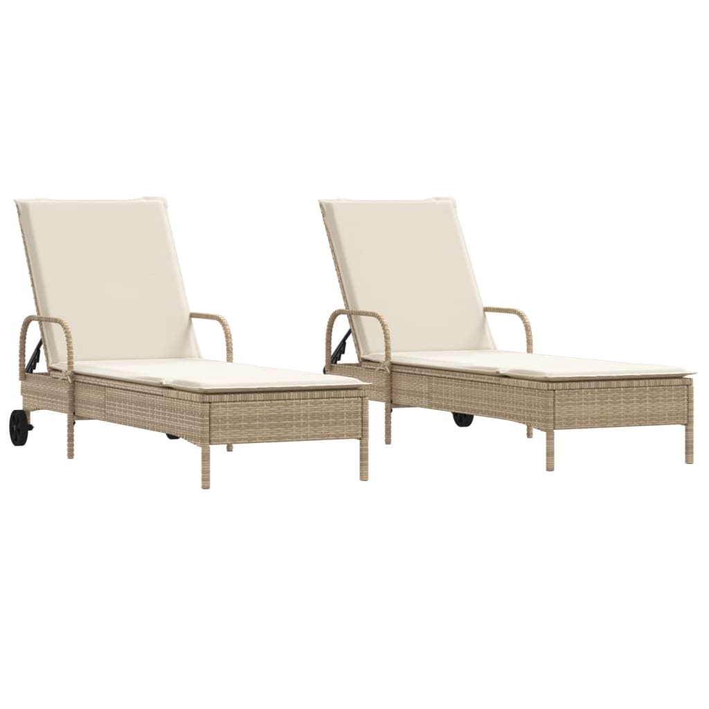 Lettini Prendisole 2 pz con Cuscini Beige in Polyrattan - homemem39