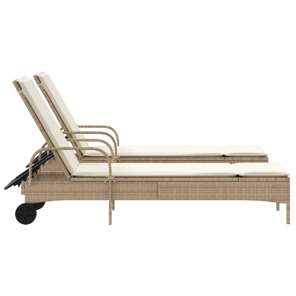 Lettini Prendisole 2 pz con Cuscini Beige in Polyrattan - homemem39