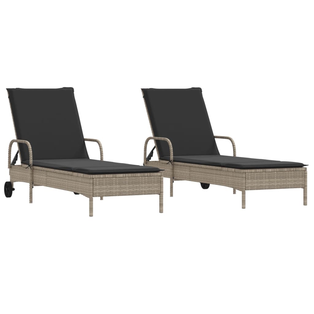 Lettino Prendisole 2 pz con Cuscini Grigio Chiaro in Polyrattan | homemem39