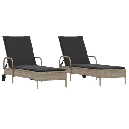 Lettino Prendisole 2 pz con Cuscini Grigio Chiaro in Polyrattan | homemem39