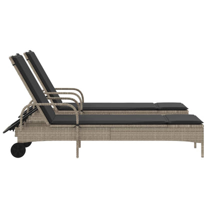 Lettino Prendisole 2 pz con Cuscini Grigio Chiaro in Polyrattan | homemem39