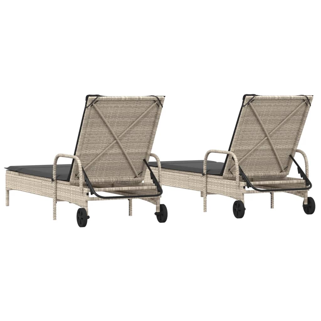 Lettino Prendisole 2 pz con Cuscini Grigio Chiaro in Polyrattan | homemem39