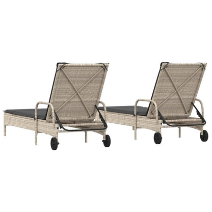 Lettino Prendisole 2 pz con Cuscini Grigio Chiaro in Polyrattan | homemem39