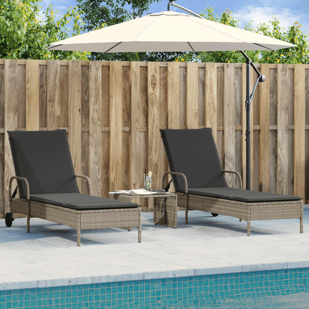 Lettino Prendisole 2 pz con Cuscini Grigio Chiaro in Polyrattan | homemem39