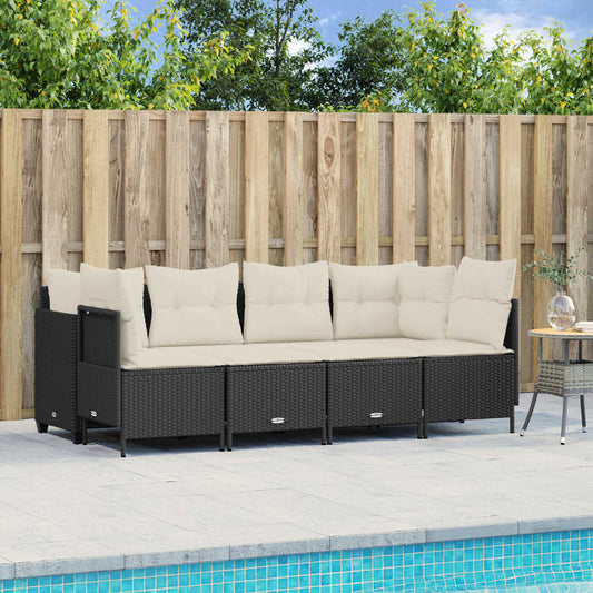 Set Divani da Giardino 5 pz con Cuscini in Polyrattan Nero - homemem39