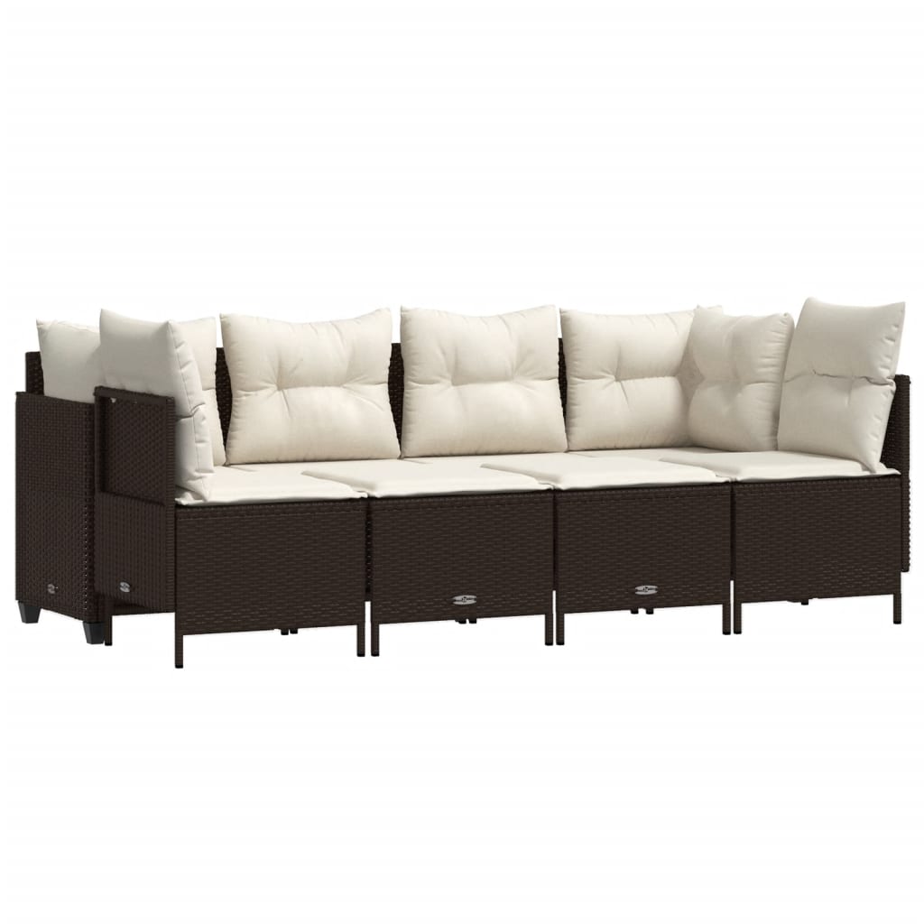 Set Divano da Giardino 5 pz con Cuscini Marrone in Polyrattan - homemem39