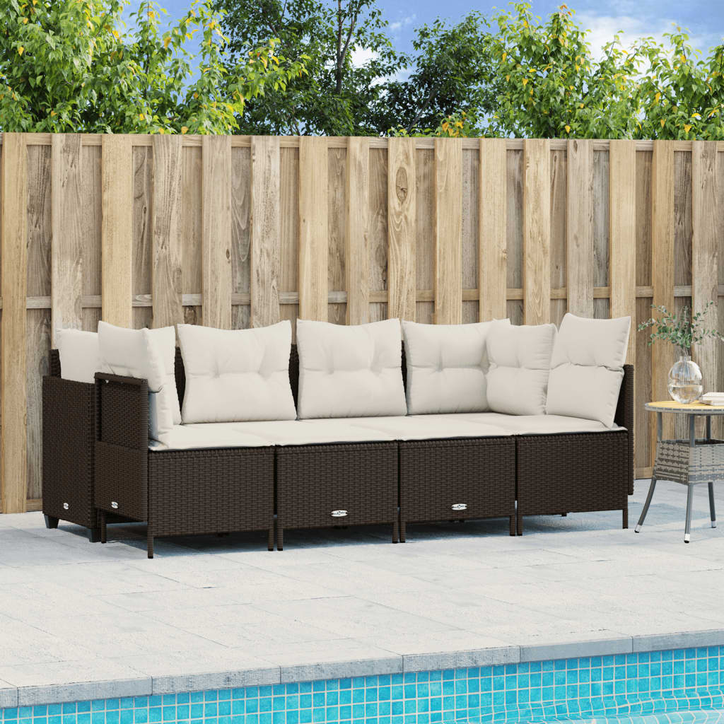Set Divano da Giardino 5 pz con Cuscini Marrone in Polyrattan - homemem39