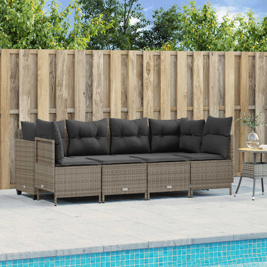Set Divano da Giardino 5 pz con Cuscini Grigio in Polyrattan - homemem39
