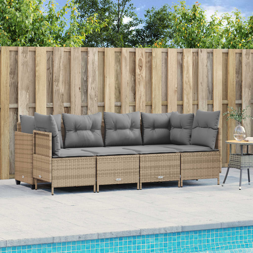 Set Divano da Giardino 5 pz con Cuscini Beige in Polyrattan - homemem39