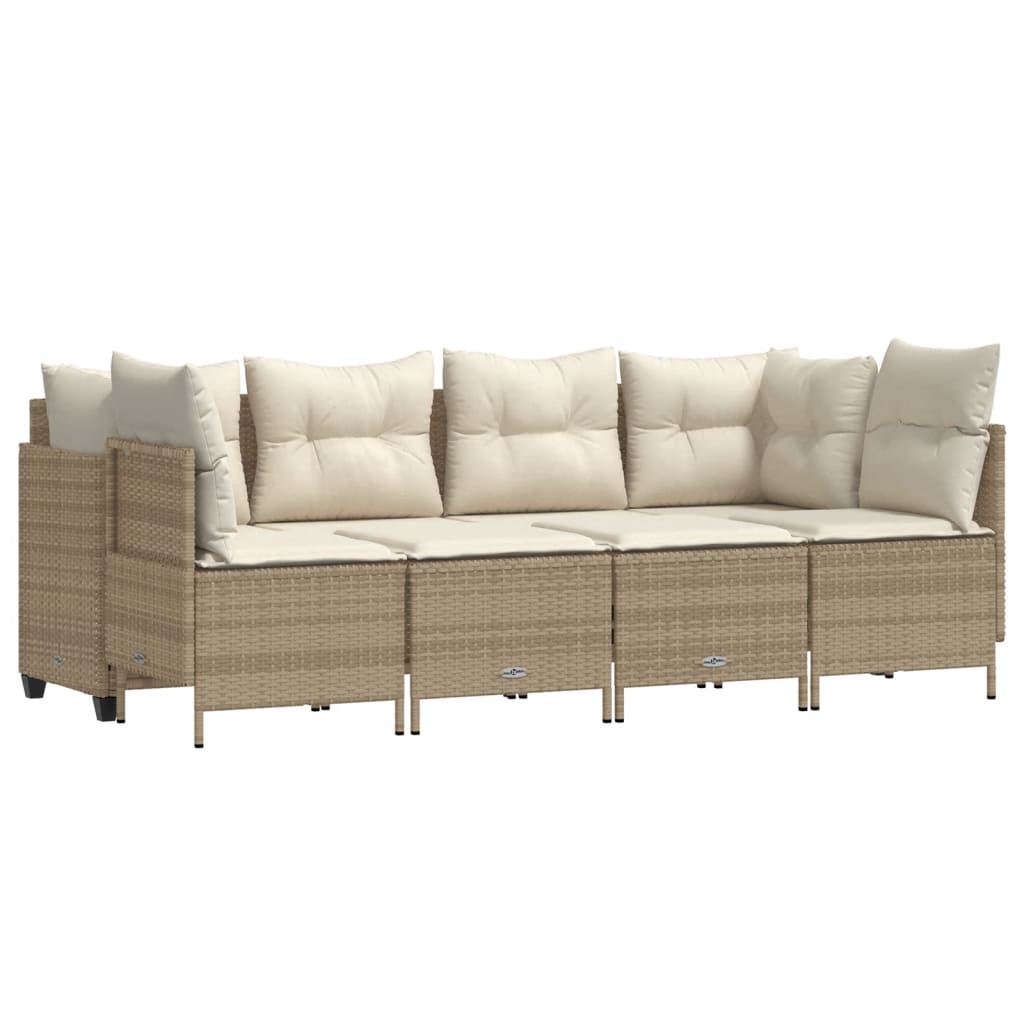 Set Divano da Giardino 5 pz con Cuscini Beige in Polyrattan - homemem39