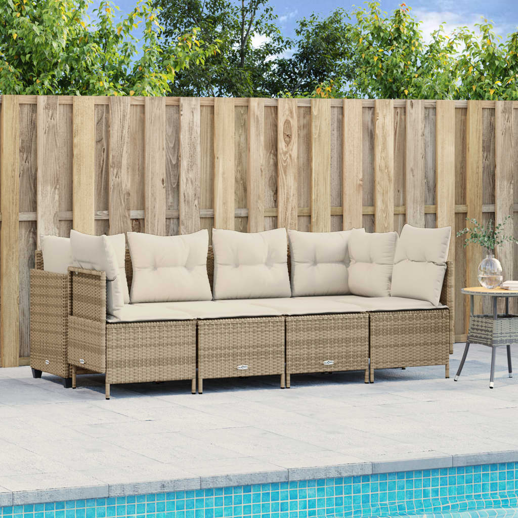 Set Divano da Giardino 5 pz con Cuscini Beige in Polyrattan - homemem39