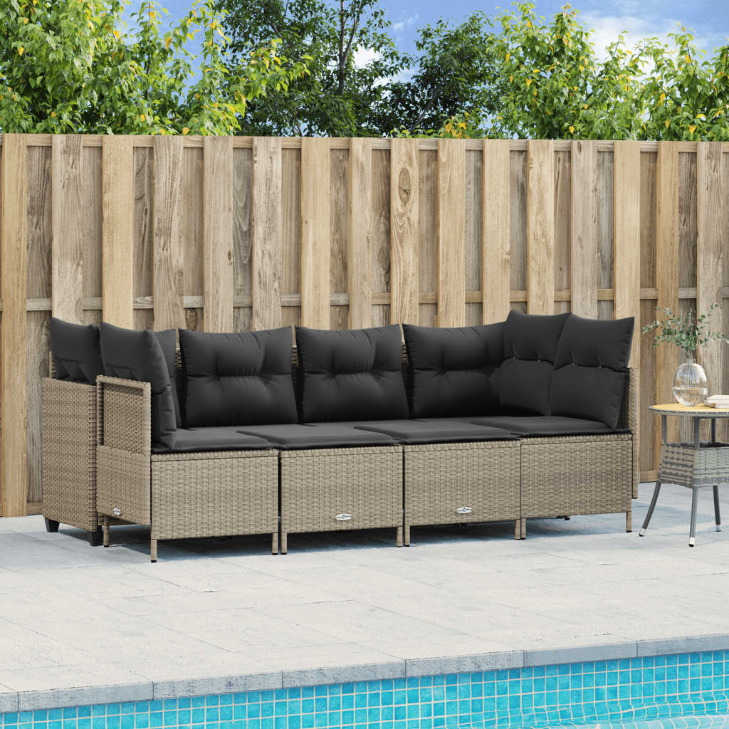 Set Divano da Giardino 5pz con Cuscini Grigio Chiaro Polyrattan - homemem39