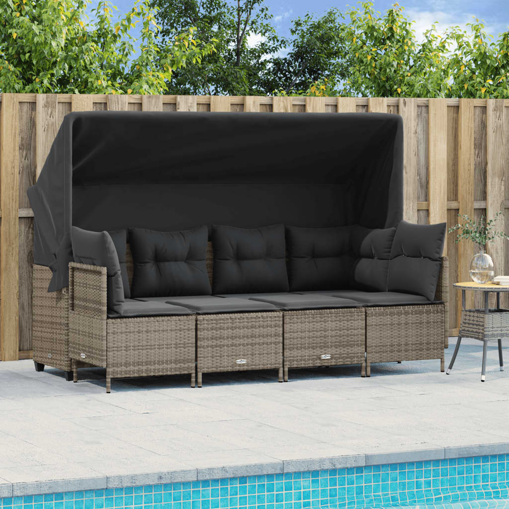 Set Divano da Giardino 5 pz con Cuscini Grigio in Polyrattan - homemem39