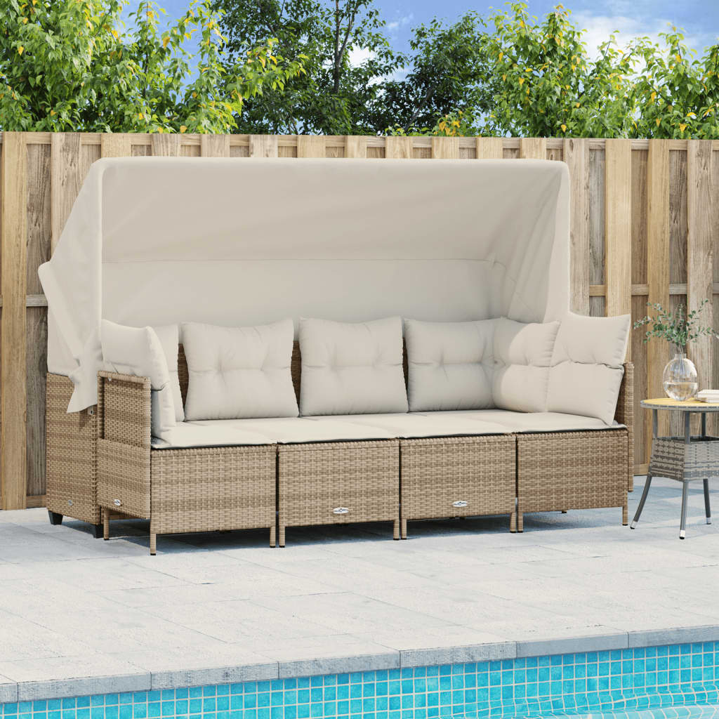 Set Divano da Giardino 5 pz con Cuscini Beige in Polyrattan - homemem39