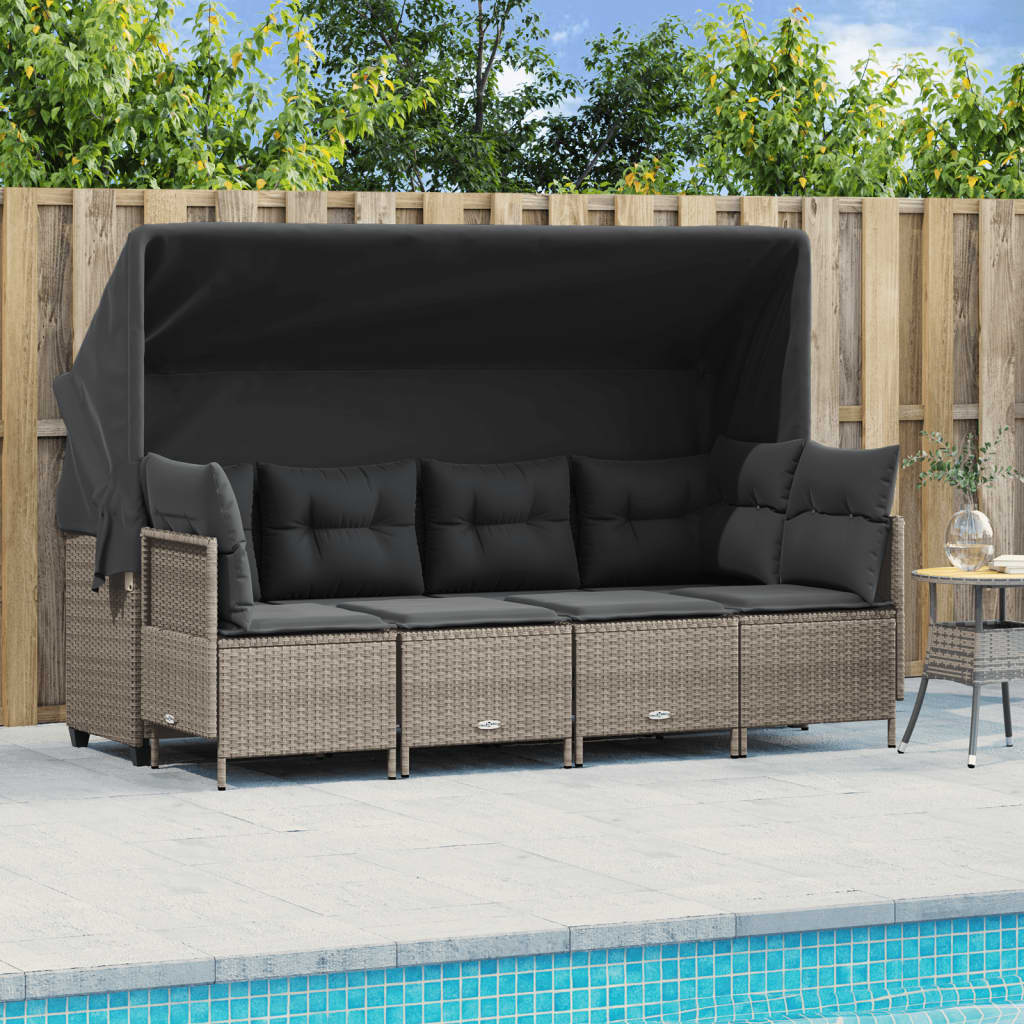 Set Divano da Giardino 5pz con Cuscini Grigio Chiaro Polyrattan - homemem39